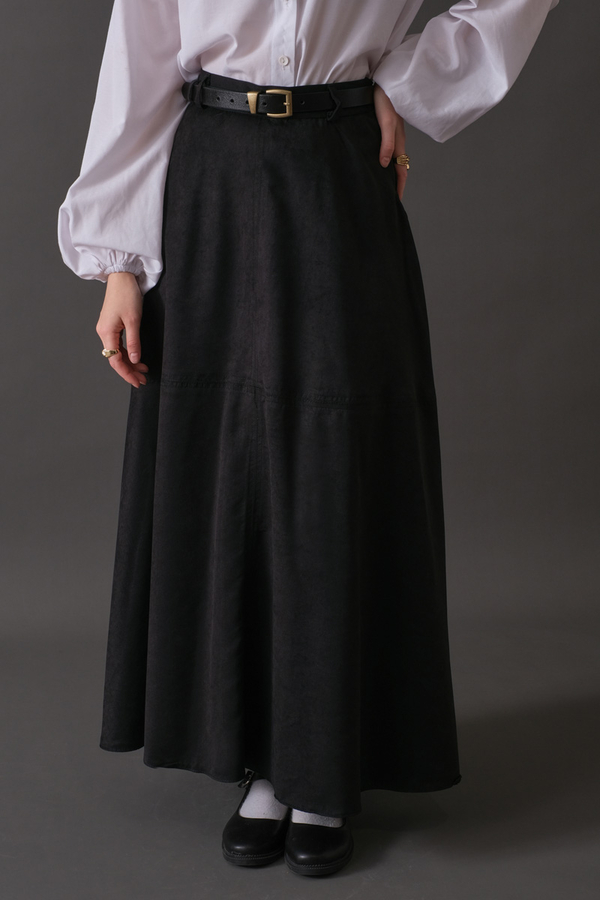 Suede Panel Skirt Black - 6