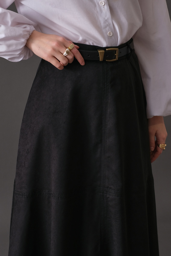 Suede Panel Skirt Black - 4