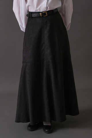 Suede Panel Skirt Black - 8