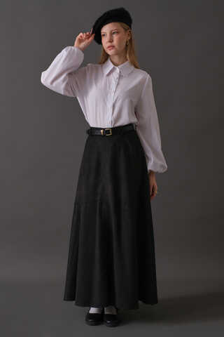 Suede Panel Skirt Black - 5