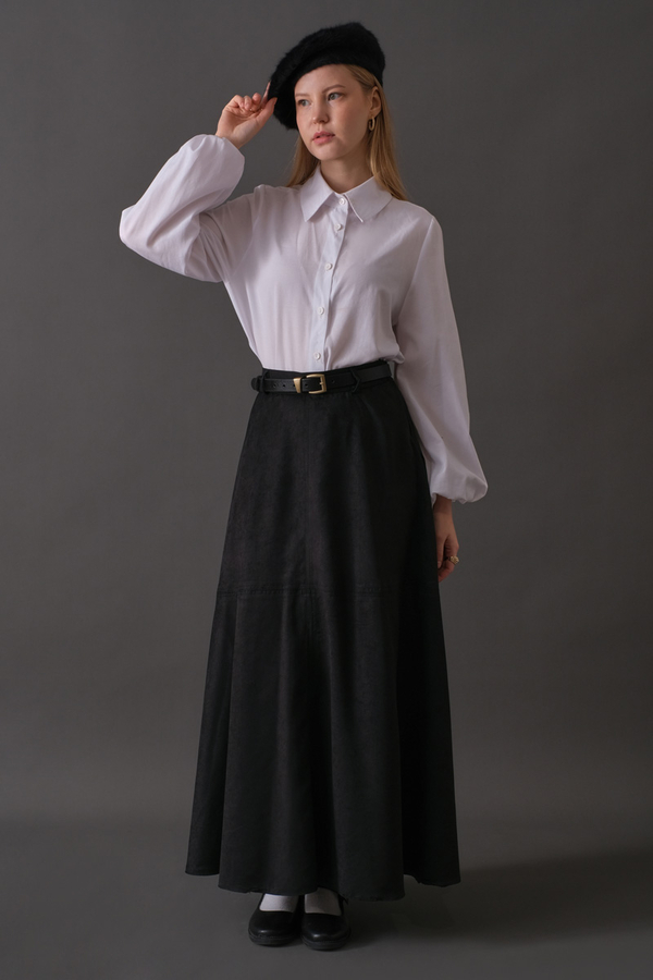 Suede Panel Skirt Black - 5