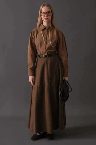 Suede Panel Skirt Brown - 6