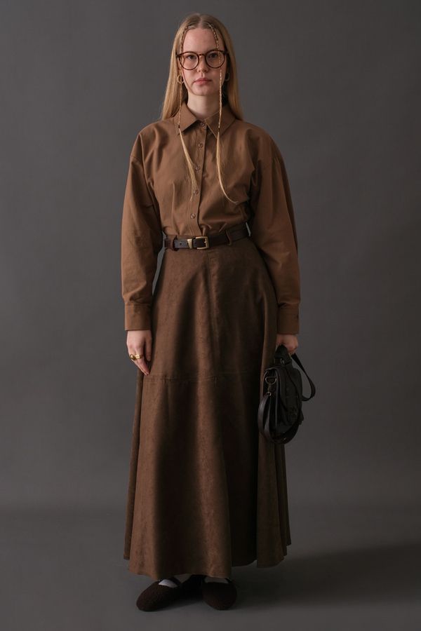 Suede Panel Skirt Brown - 6