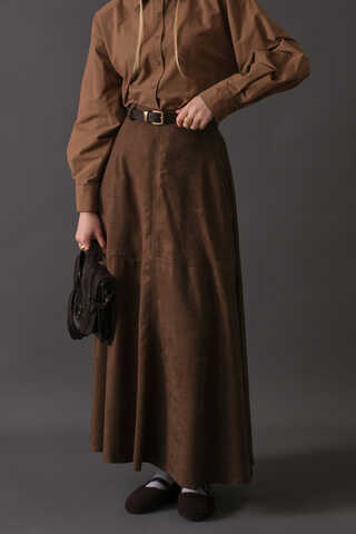 Suede Panel Skirt Brown - 8