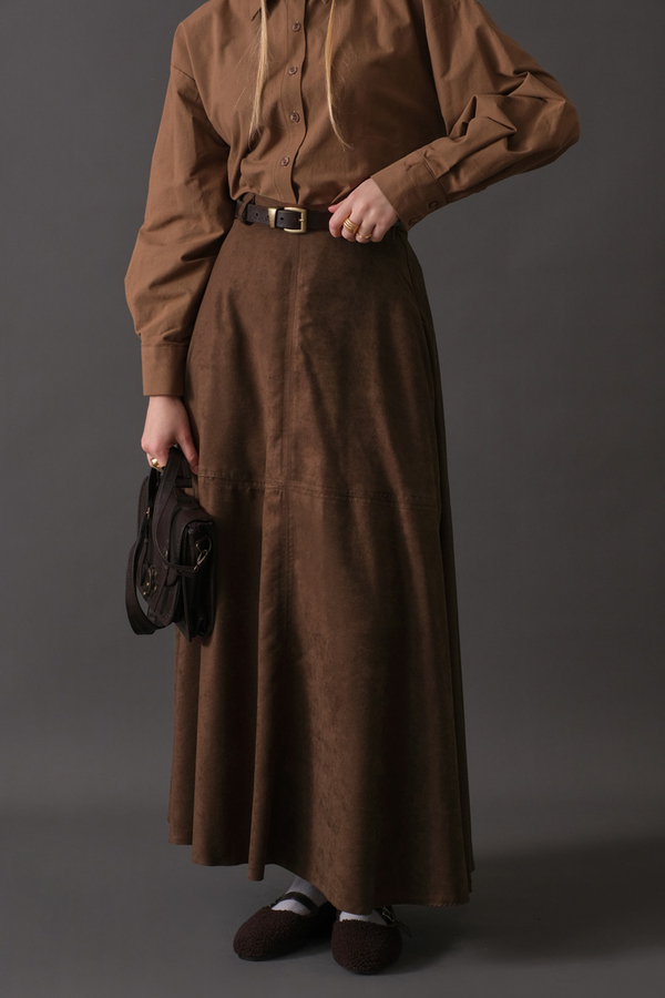 Suede Panel Skirt Brown - 8