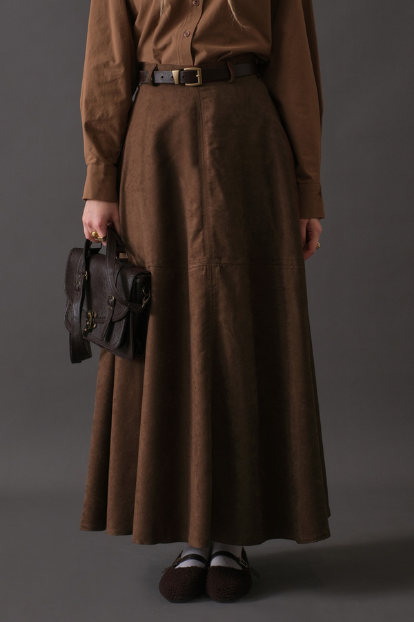 Suede Panel Skirt Brown - 9