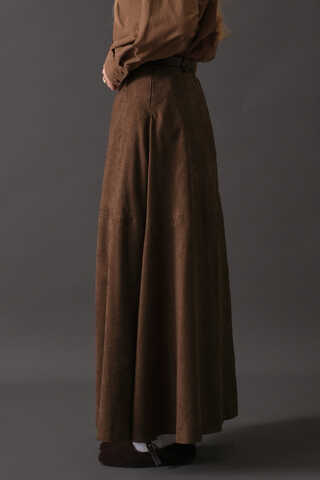 Suede Panel Skirt Brown - 10