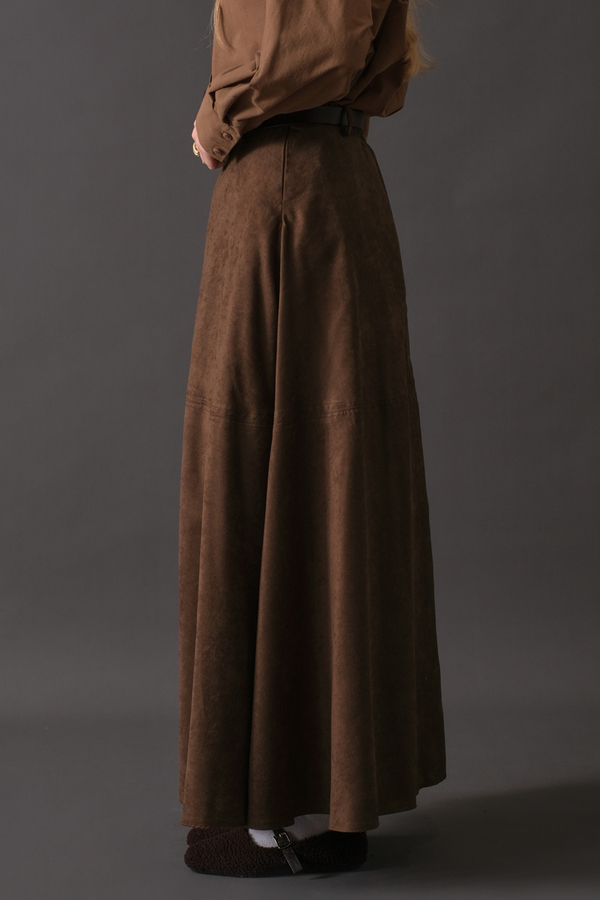 Suede Panel Skirt Brown - 10