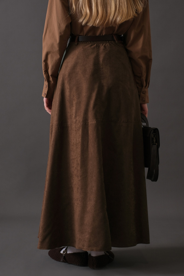 Suede Panel Skirt Brown - 16