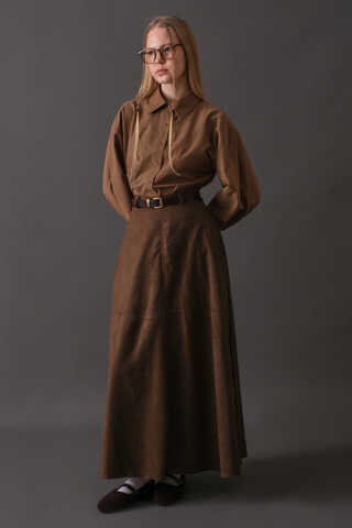 Suede Panel Skirt Brown - 11
