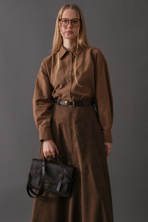 Suede Panel Skirt Brown - 13