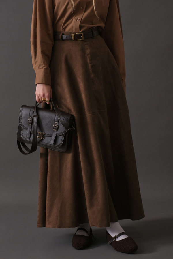 Suede Panel Skirt Brown - 14
