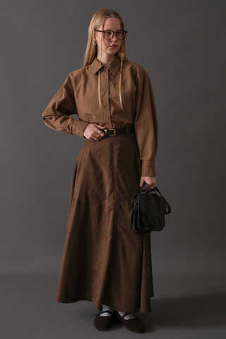 Suede Panel Skirt Brown - 15
