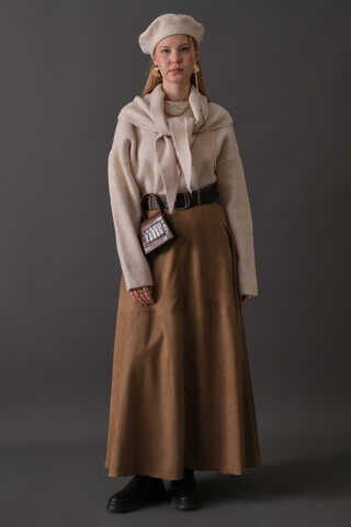 Suede Panel Skirt Camel - 4