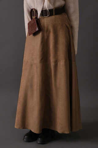 Suede Panel Skirt Camel - 5