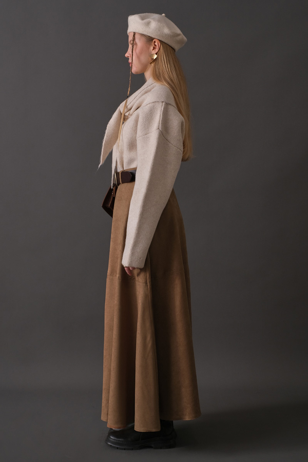 Suede Panel Skirt Camel - 7
