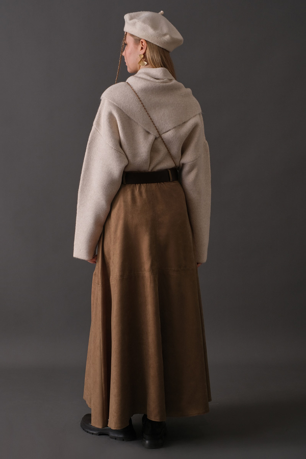 Suede Panel Skirt Camel - 13