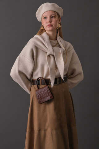 Suede Panel Skirt Camel - 9