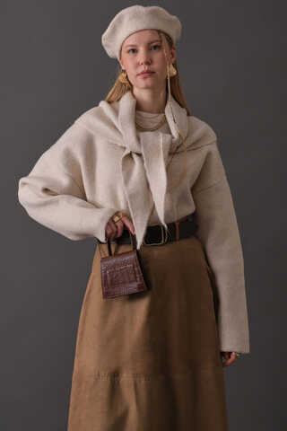 Suede Panel Skirt Camel - 10