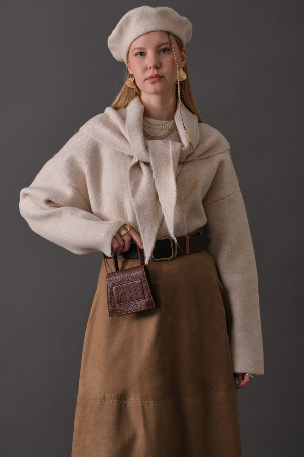 Suede Panel Skirt Camel - 10