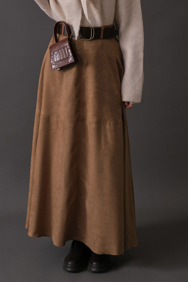 Suede Panel Skirt Camel - 11