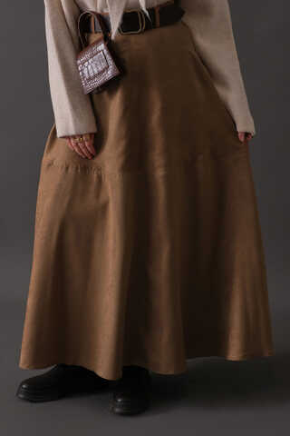 Suede Panel Skirt Camel - 12