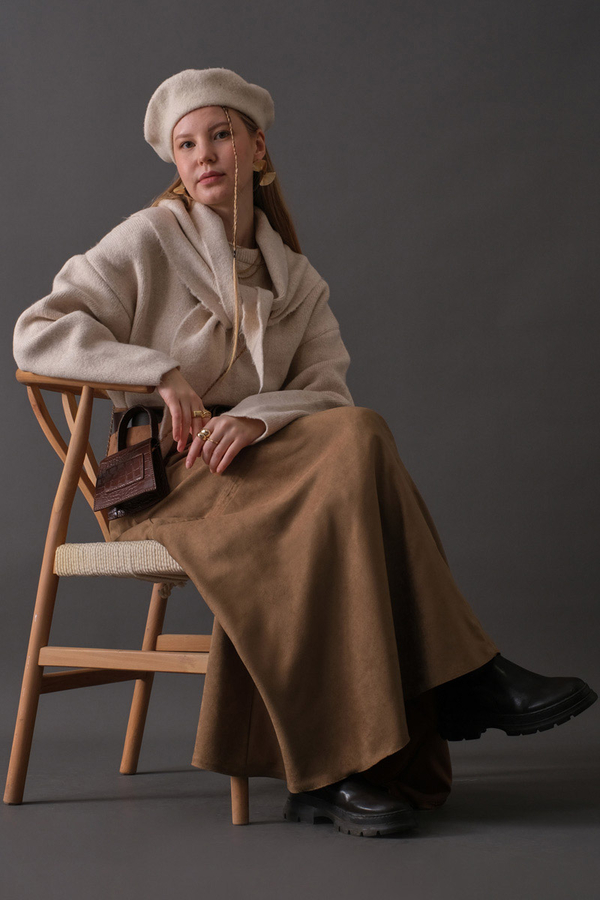 Suede Panel Skirt Camel (1)