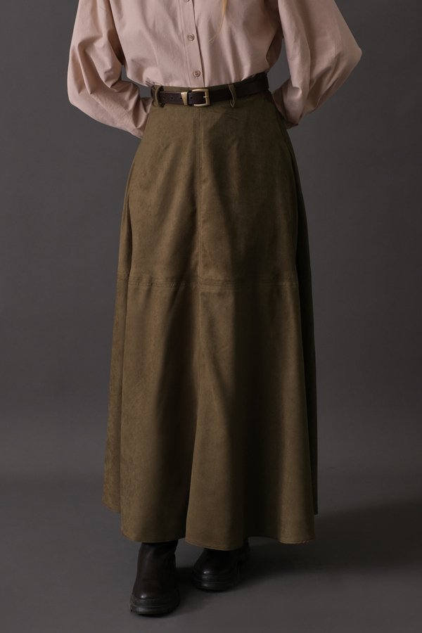 Suede Panel Skirt Khaki - 3
