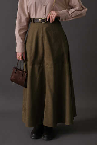Suede Panel Skirt Khaki - 8