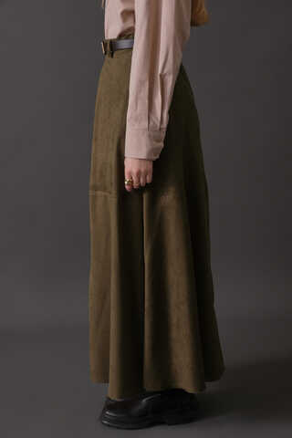 Suede Panel Skirt Khaki - 9