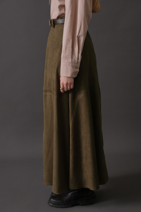 Suede Panel Skirt Khaki - 9