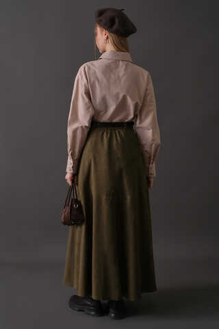 Suede Panel Skirt Khaki - 11