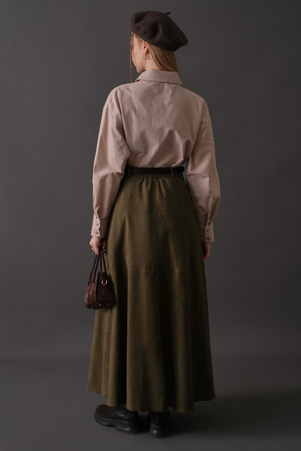 Suede Panel Skirt Khaki - 11