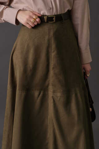 Suede Panel Skirt Khaki - 2