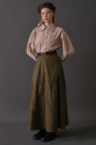 Suede Panel Skirt Khaki - 7