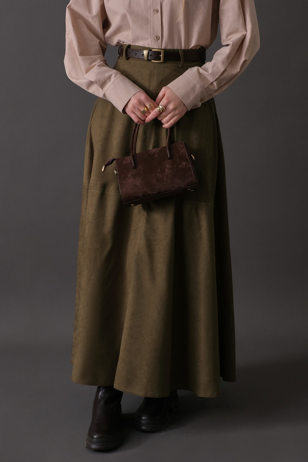 Suede Panel Skirt Khaki - 6