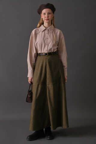 Suede Panel Skirt Khaki - 5