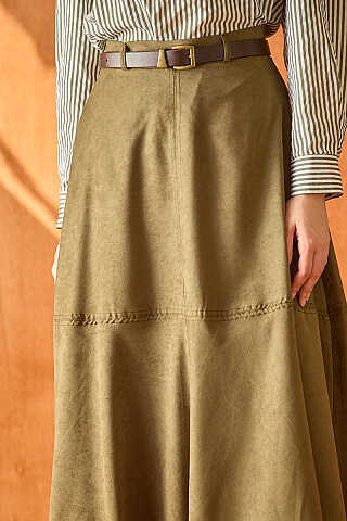 Suede Panel Skirt Khaki - 3