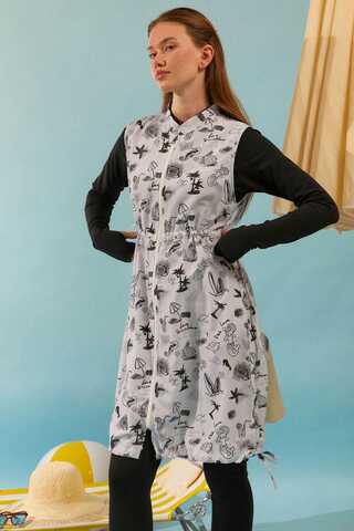 Summer Figure Patterned Swimsuit Vest Black - 3