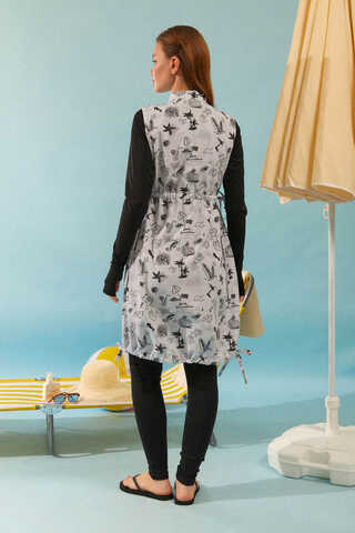 Summer Figure Patterned Swimsuit Vest Black - 6