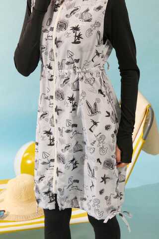 Summer Figure Patterned Swimsuit Vest Black - 4