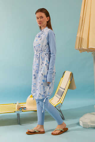 Summer Figure Patterned Swimsuit Vest Blue - 4