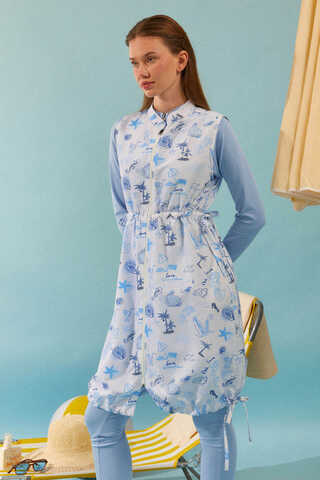 Summer Figure Patterned Swimsuit Vest Blue - 1