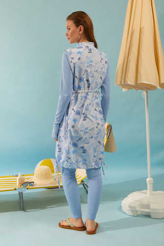 Summer Figure Patterned Swimsuit Vest Blue - 5