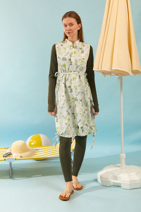 Summer Figure Patterned Swimsuit Vest Green 