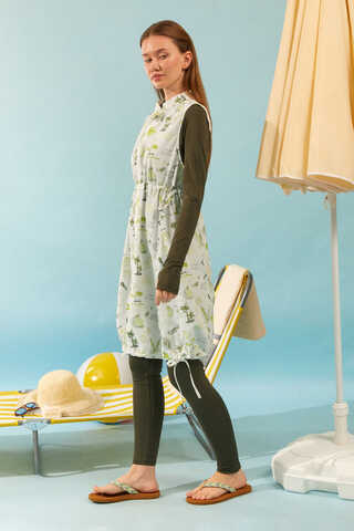 Summer Figure Patterned Swimsuit Vest Green - 3