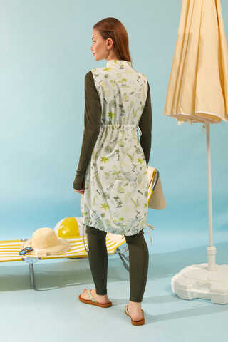 Summer Figure Patterned Swimsuit Vest Green - 5