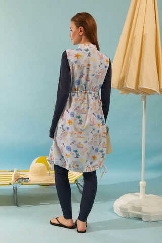 Summer Figure Patterned Swimsuit Vest Navy - 5