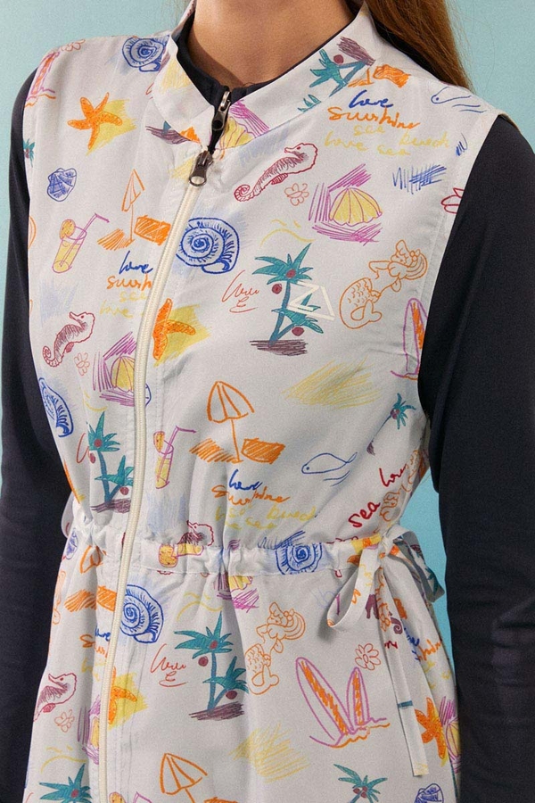 Summer Figure Patterned Swimsuit Vest Navy - 3