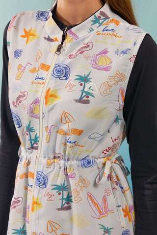 Summer Figure Patterned Swimsuit Vest Navy - 3